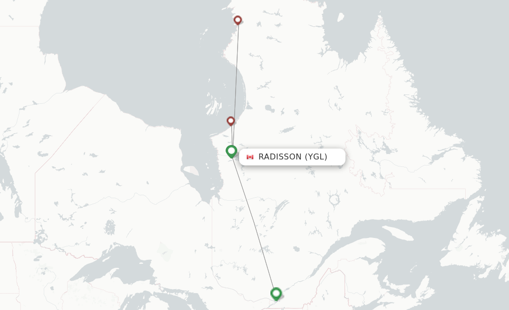 Route map with flights from Radisson with Air Inuit