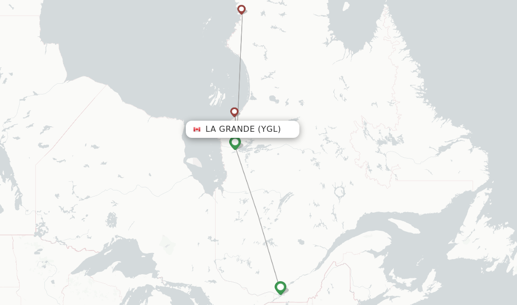 Route map with flights from La Grande with Air Inuit