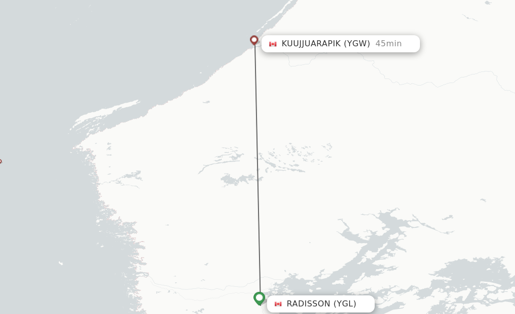 Flights from Radisson to Kuujjuarapik route map