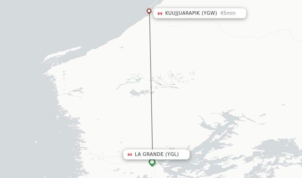 Flights from La Grande to Kuujjuarapik route map