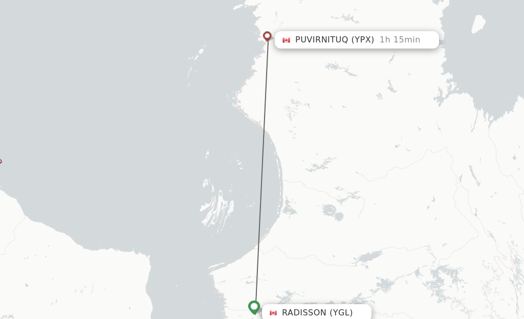 Flights from Radisson to Puvirnituq route map