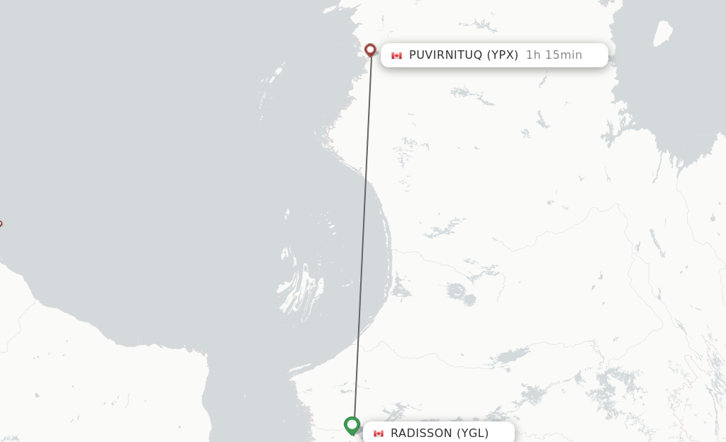 Flights from La Grande to Povungnituk route map