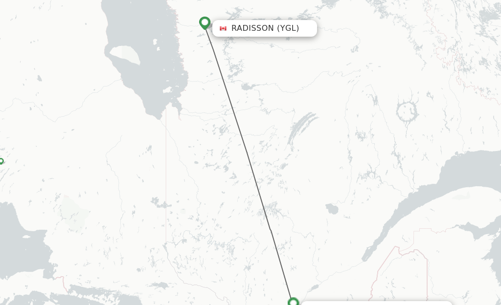 Flights from Radisson to Montreal route map