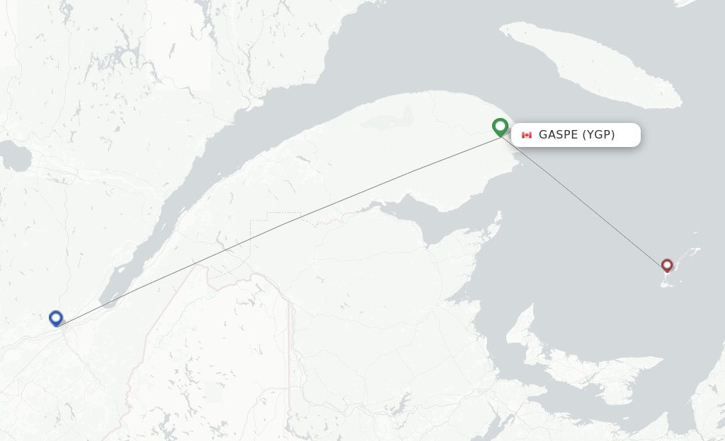 Route map with flights from Gaspe with Pascan
