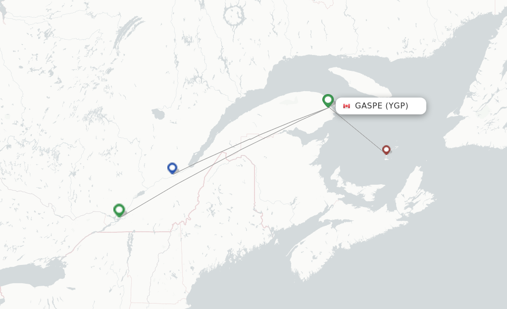 Flights from Gaspe to Montreal route map