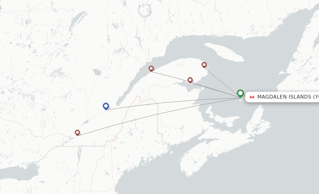 Route map with flights from Magdalen Islands with Pascan
