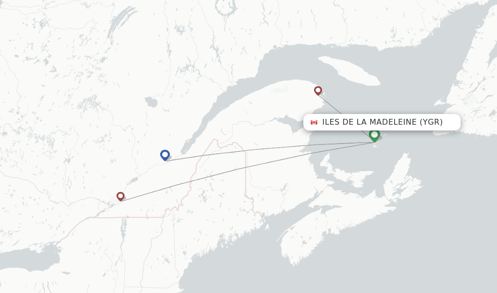 Route map with flights from Iles De La Madeleine with Pascan