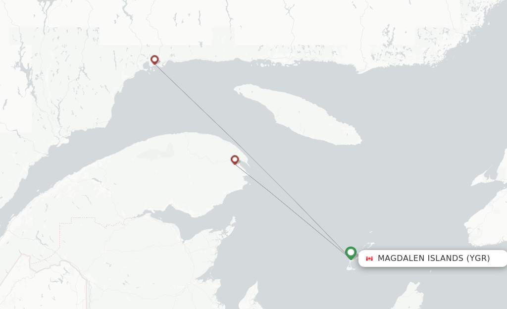 Route map with flights from Iles De La Madeleine with PAL Airlines