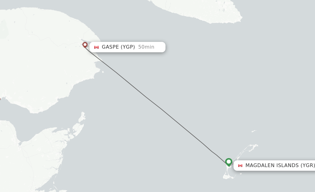 Flights from Iles De La Madeleine to Gaspe route map