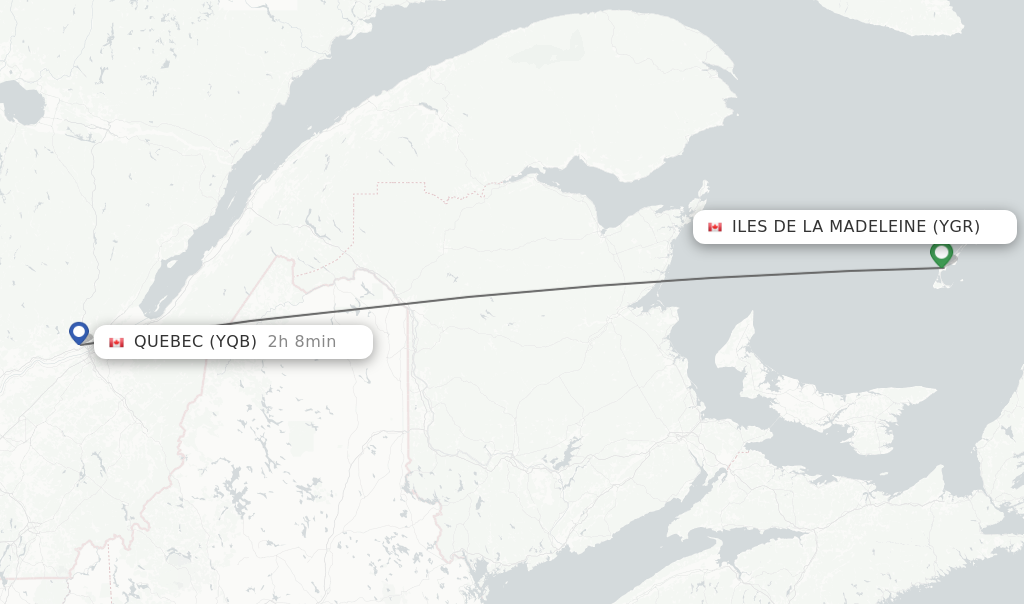 Flights from Iles De La Madeleine to Quebec route map