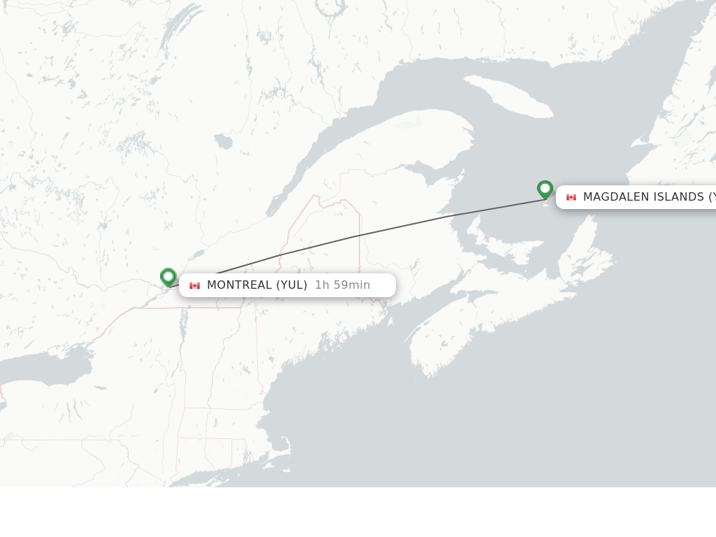 Flights from Magdalen Islands to Montreal route map