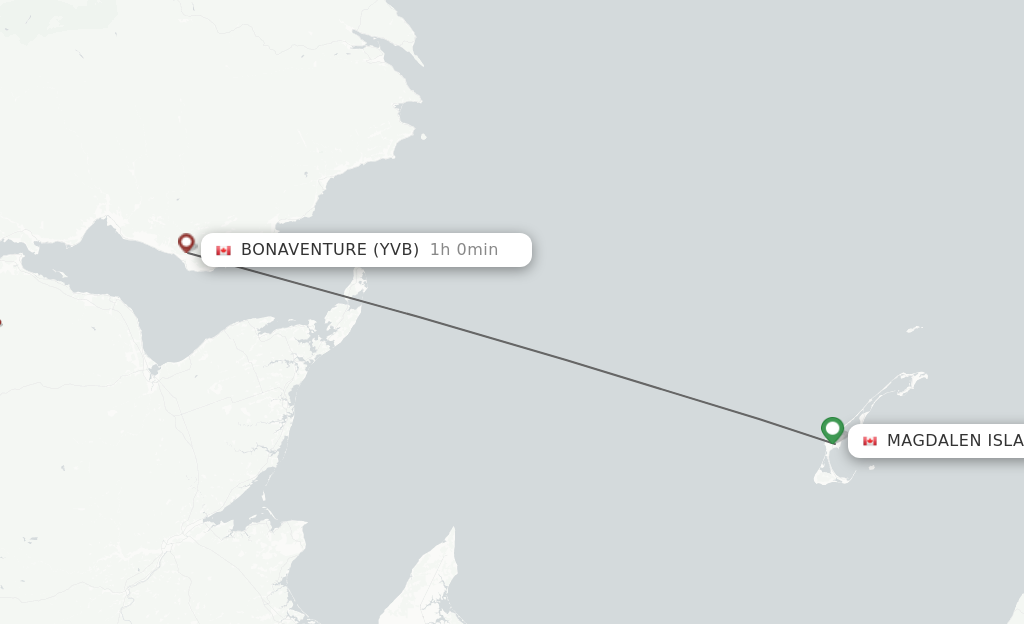 Flights from Magdalen Islands to Bonaventure route map