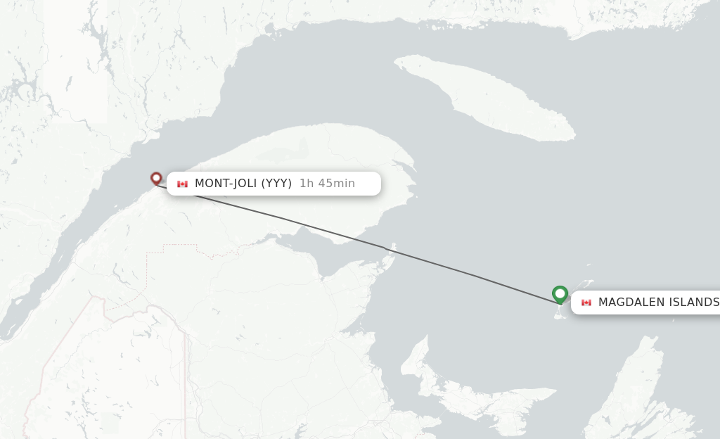Flights from Iles De La Madeleine to Mont Joli route map
