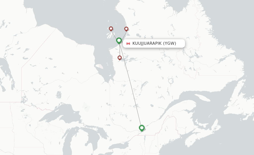 Route map with flights from Kuujjuarapik with Air Inuit