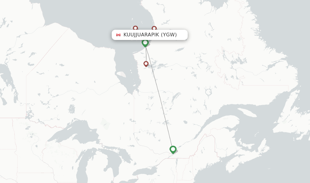 Route map with flights from Kuujjuarapik with Air Inuit