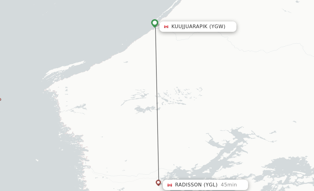 Flights from Kuujjuarapik to Radisson route map
