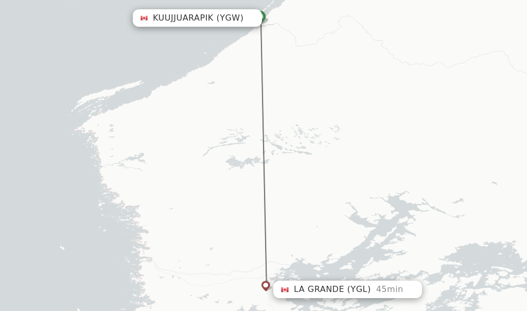 Flights from Kuujjuarapik to La Grande route map