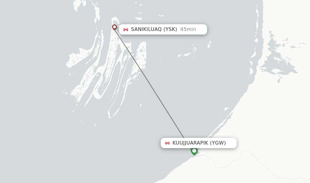Flights from Kuujjuarapik to Sanikiluaq route map