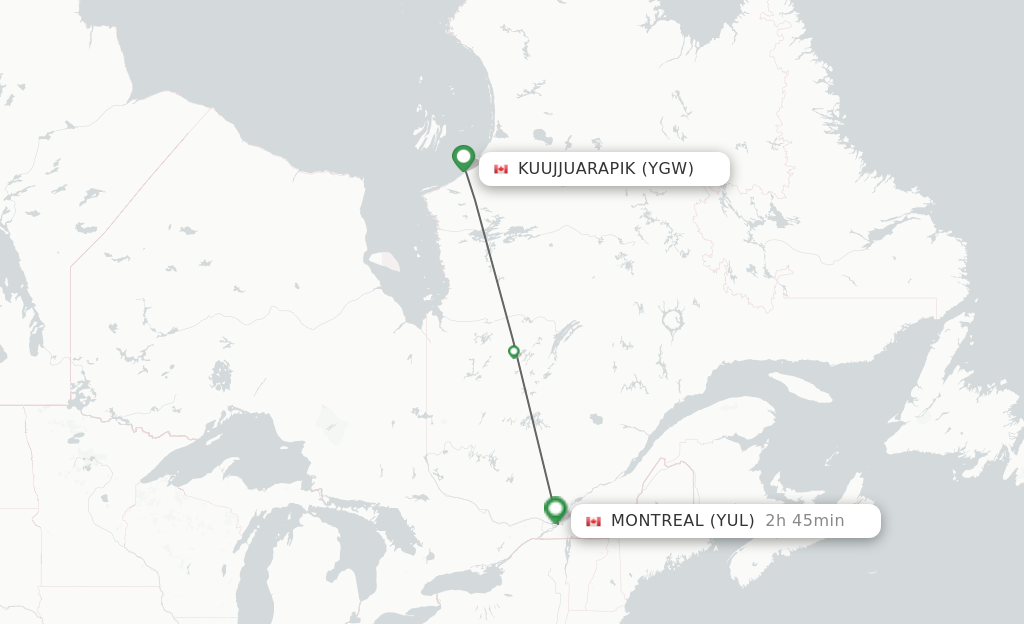 Flights from Kuujjuarapik to Montreal route map