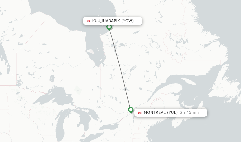 Flights from Kuujjuarapik to Montreal route map
