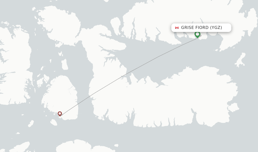 Route map with flights from Grise Fiord with Canadian North