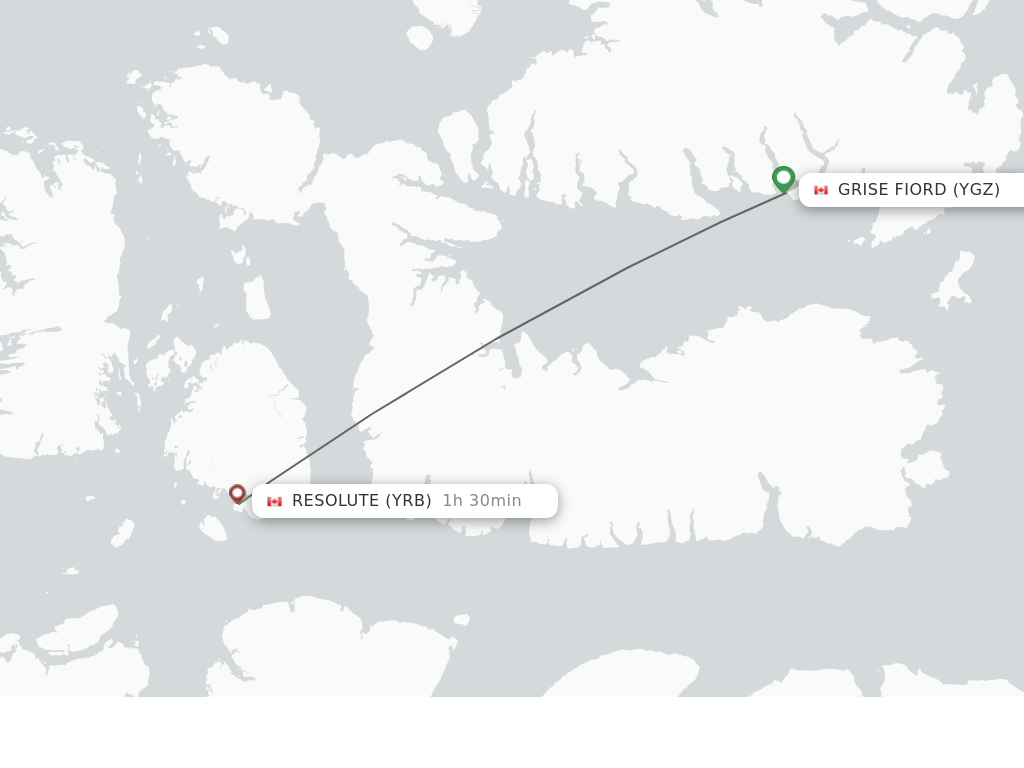 Flights from Grise Fiord to Resolute route map