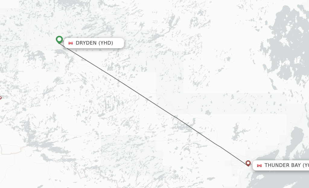Flights from Dryden to Thunder Bay route map