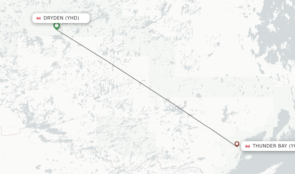 Flights from Dryden to Thunder Bay route map