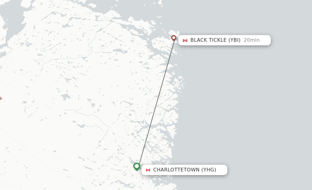 Flights from Charlottetown to Black Tickle route map