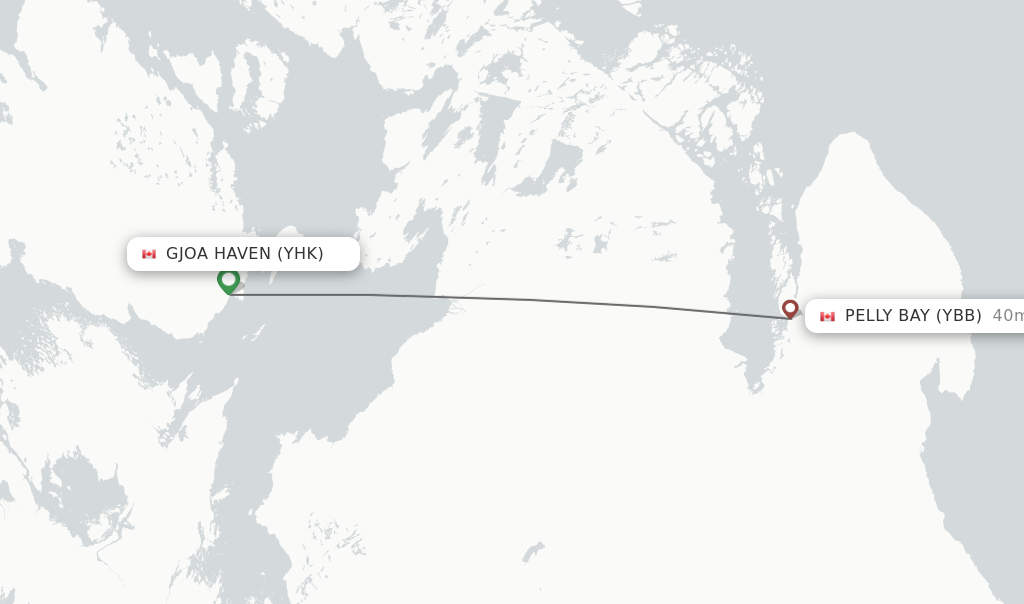 Flights from Gjoa Haven to Pelly Bay route map