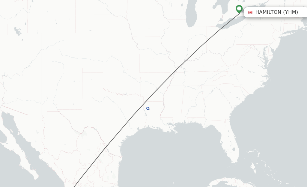 Flights from Hamilton to Puerto Vallarta route map