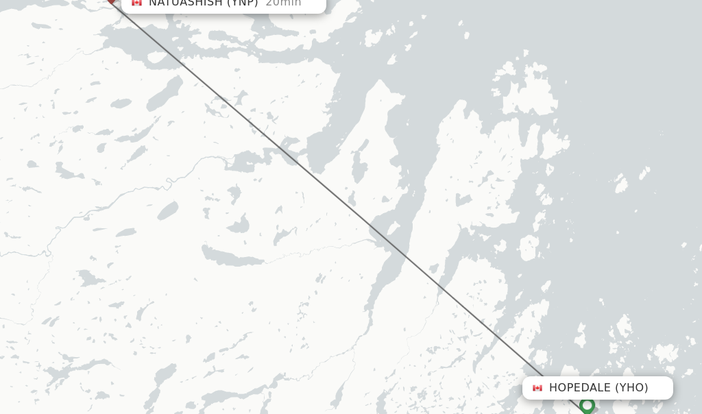 Flights from Hopedale to Natuashish route map