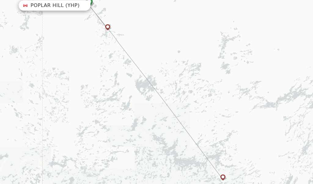 Route map with flights from Poplar Hill with Wasaya Airways