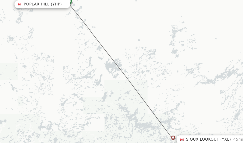 Flights from Poplar Hill to Sioux Lookout route map