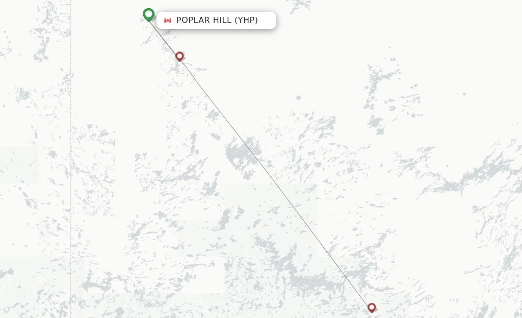 Flights from Poplar Hill to North Spirit Lake route map
