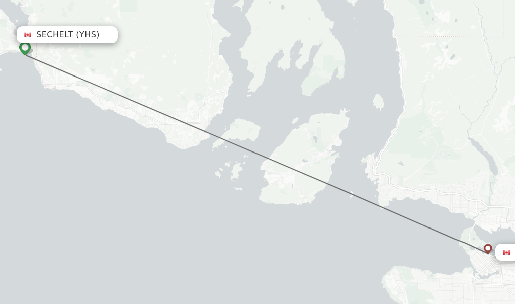 Flights from Sechelt to Vancouver route map