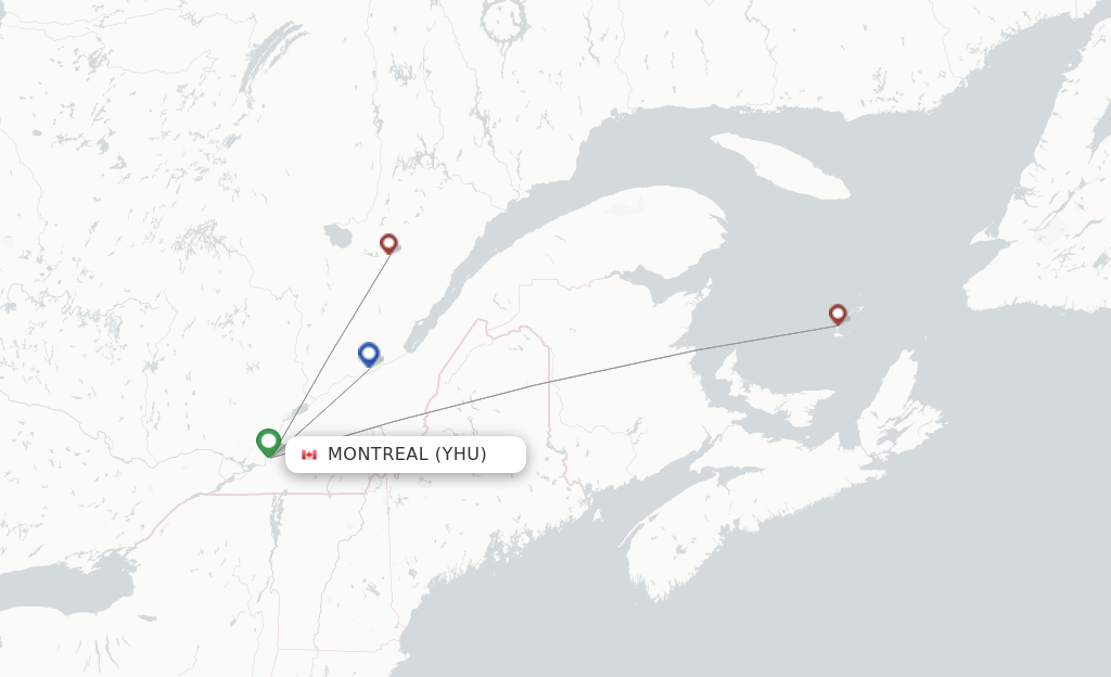 Route map with flights from Montreal with Pascan