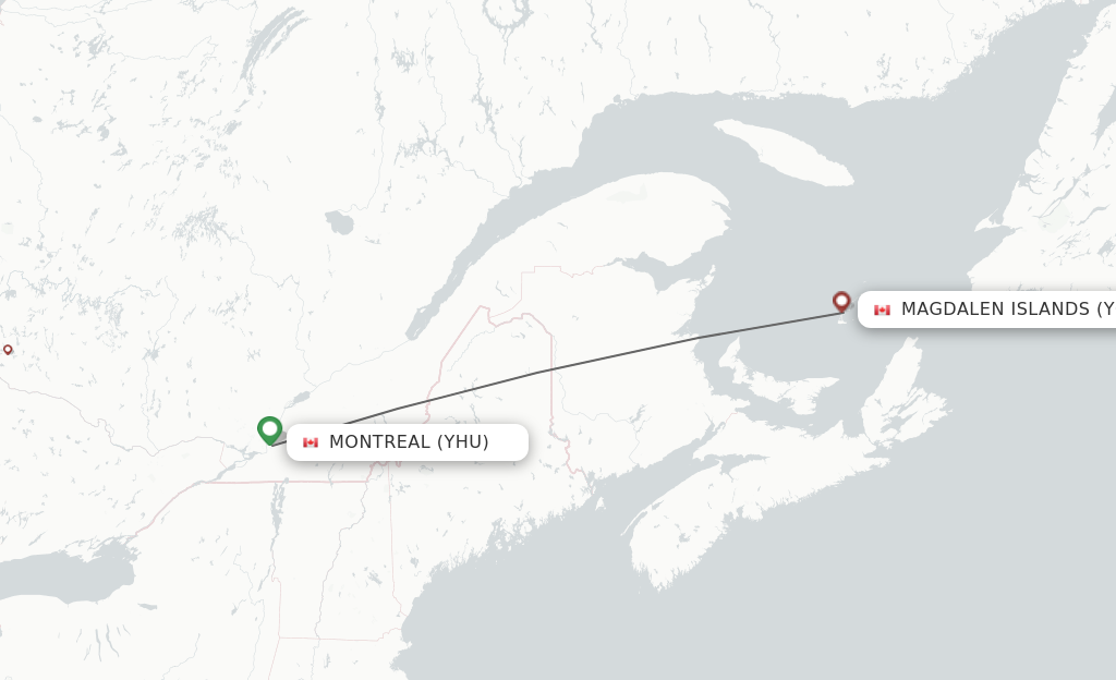 Flights from Montreal to Magdalen Islands route map