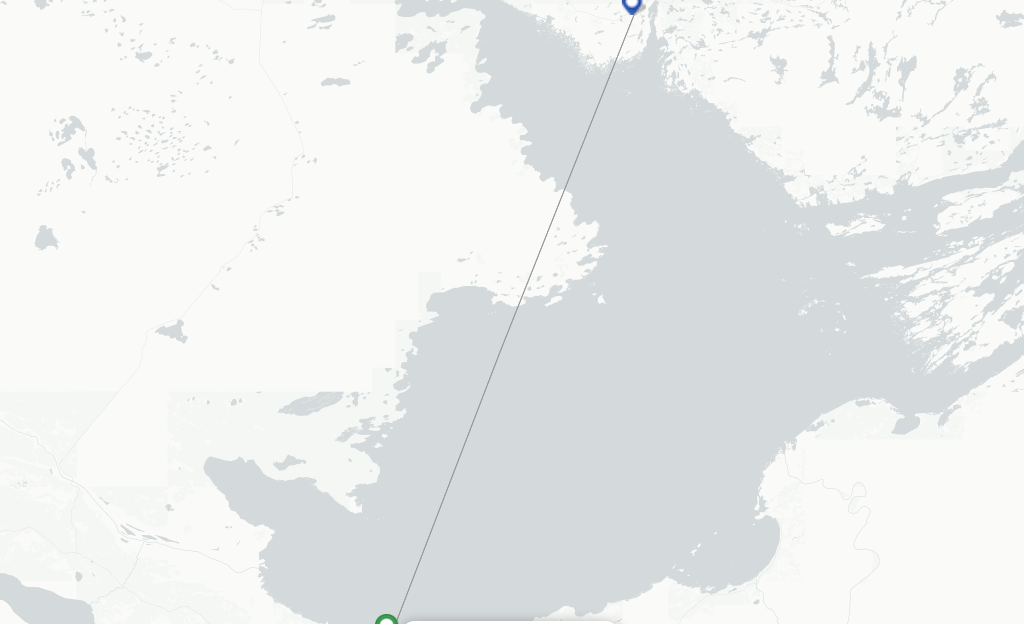 Route map with flights from Hay River with Canadian North