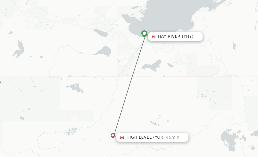 Flights from Hay River to High Level route map