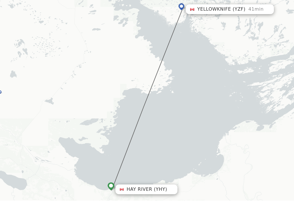 Flights from Hay River to Yellowknife route map