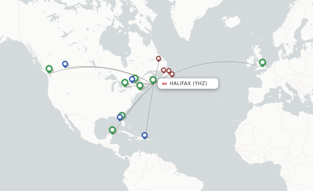 Route map with flights from Halifax with Air Canada