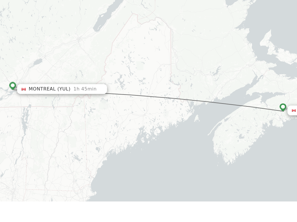 Flights from Halifax to Montreal route map