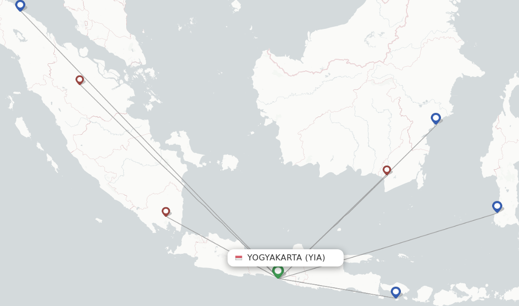Route map with flights from Yogyakarta with Lion Air
