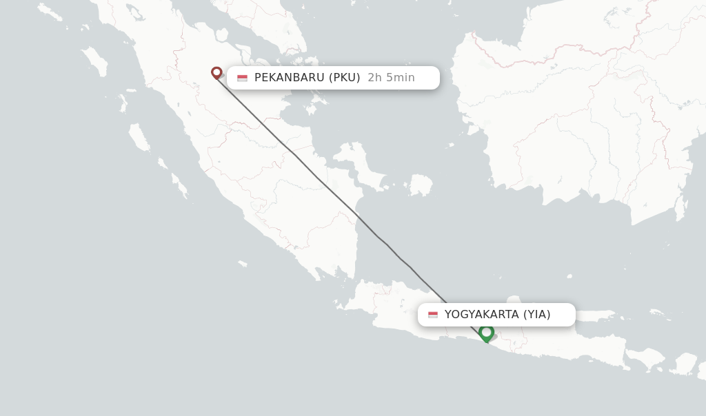 Flights from Yogyakarta to Pekanbaru route map