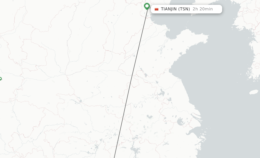 Flights from Yichun to Tianjin route map