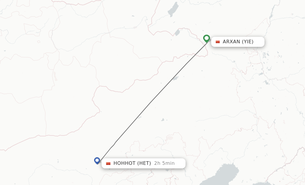 Flights from Arxan to Hohhot route map