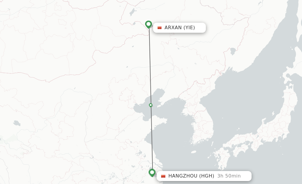 Flights from Hangzhou to Arxan route map