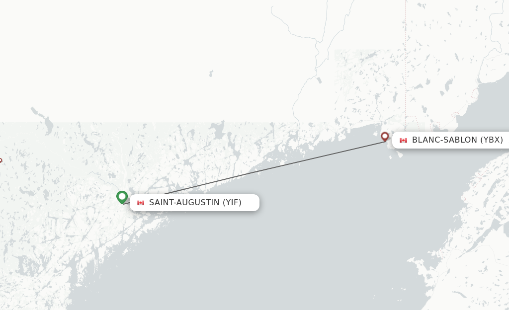 Flights from Pakuashipi to Blanc Sablon route map