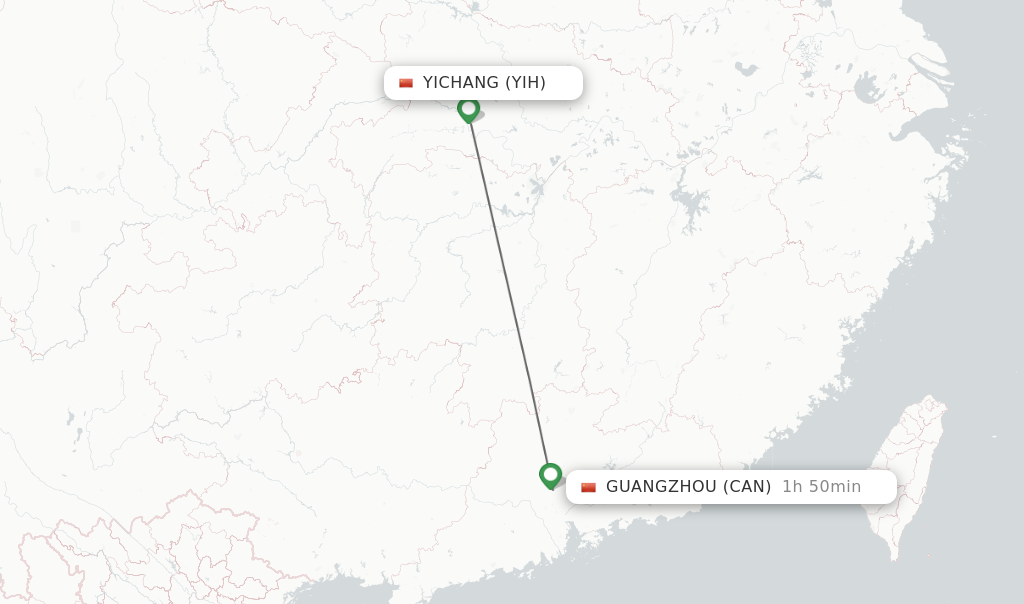 Flights from Yichang to Guangzhou route map